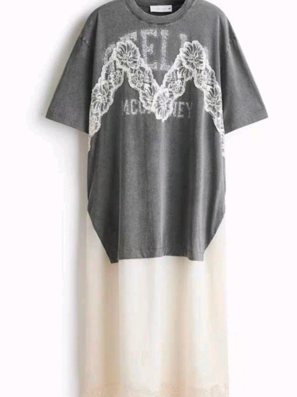 Stella McCartney Gray Tee Overlay Dress with Cream Skirt NWT size M $300